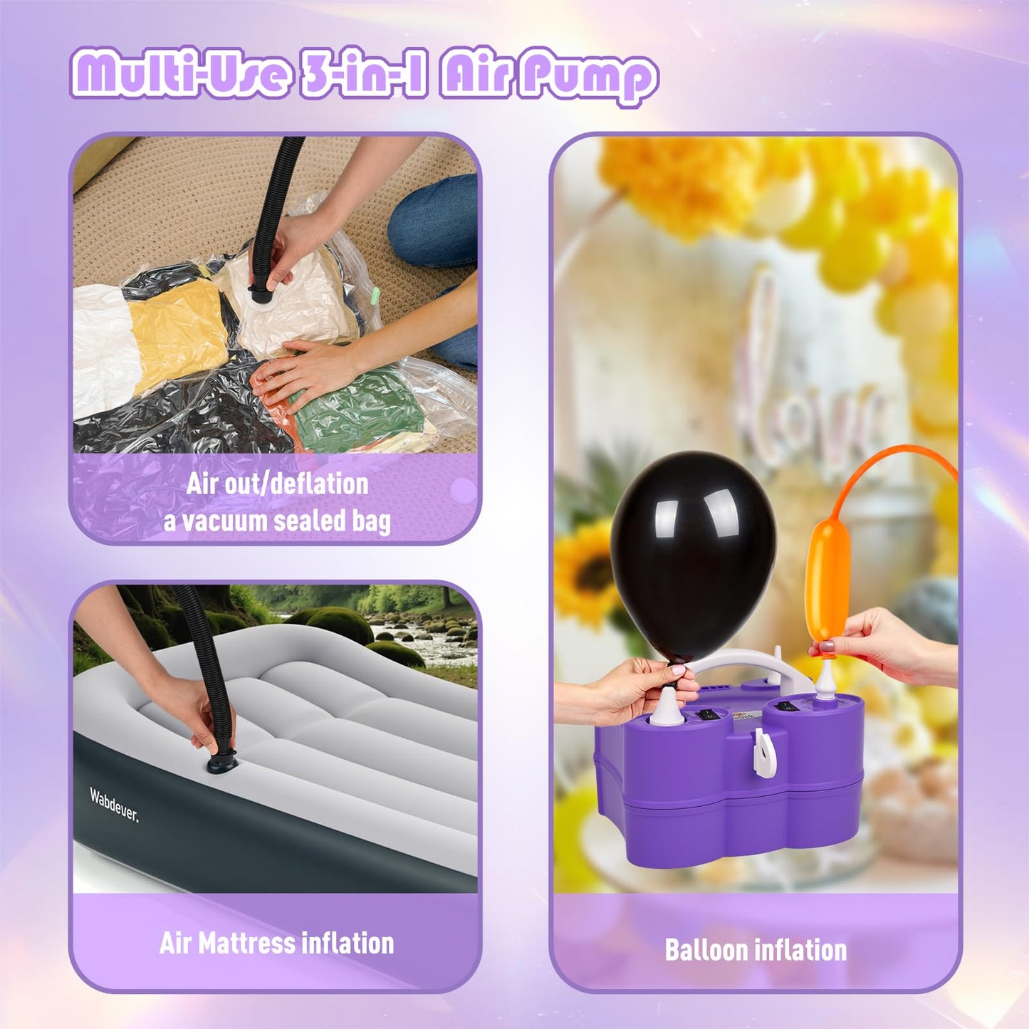 Nulink Electric Balloon Pump, Portable Electric Balloon Blower Machine Balloon Air Pump Dual Nozzle 110V 600W Balloon Inflator for Party Decorations