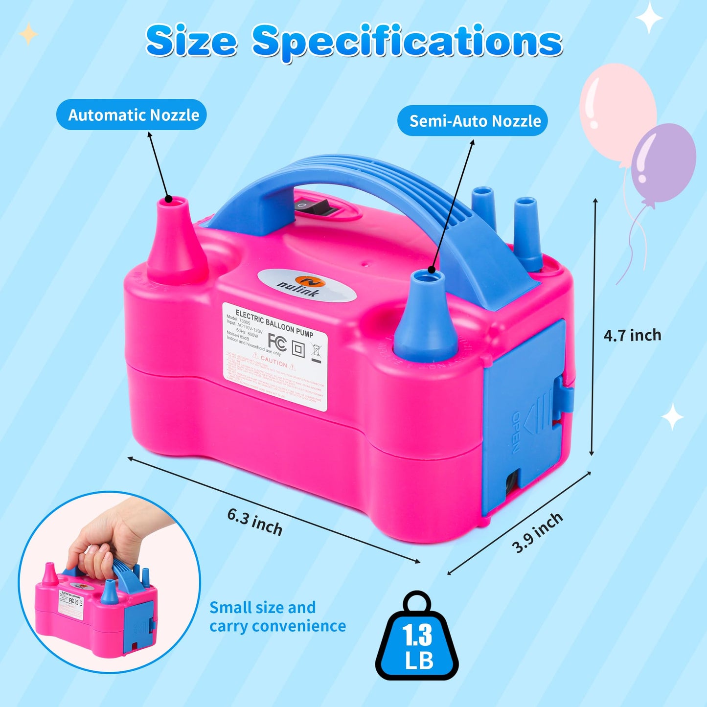 Nulink Electric Balloon Pump, Portable Electric Balloon Blower Machine Balloon Air Pump Dual Nozzle 110V 600W Balloon Inflator for Party Decorations