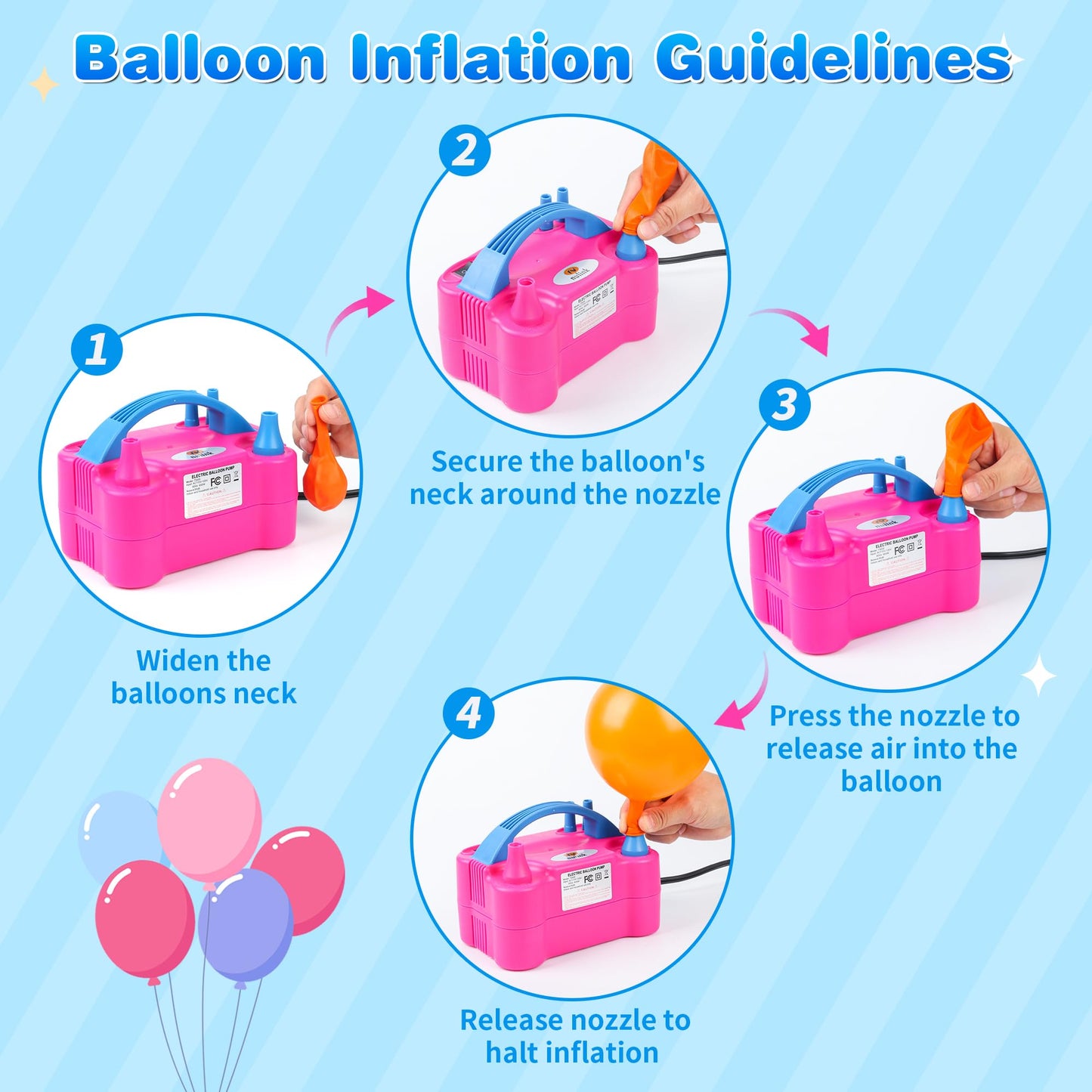 Nulink Electric Balloon Pump, Portable Electric Balloon Blower Machine Balloon Air Pump Dual Nozzle 110V 600W Balloon Inflator for Party Decorations