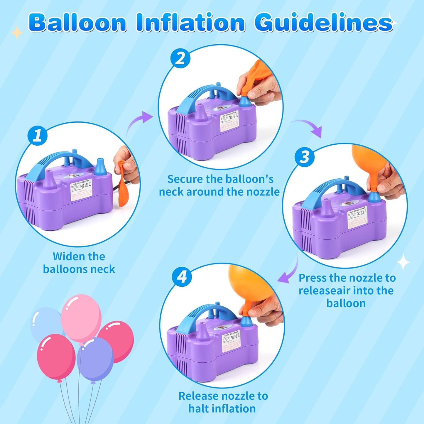NuLink Balloon Pump Electric Portable Dual Nozzle Air Pump for Balloons Blower Pump Inflator for Decoration, Birthday Party [110V~120V, 600W, Purple]