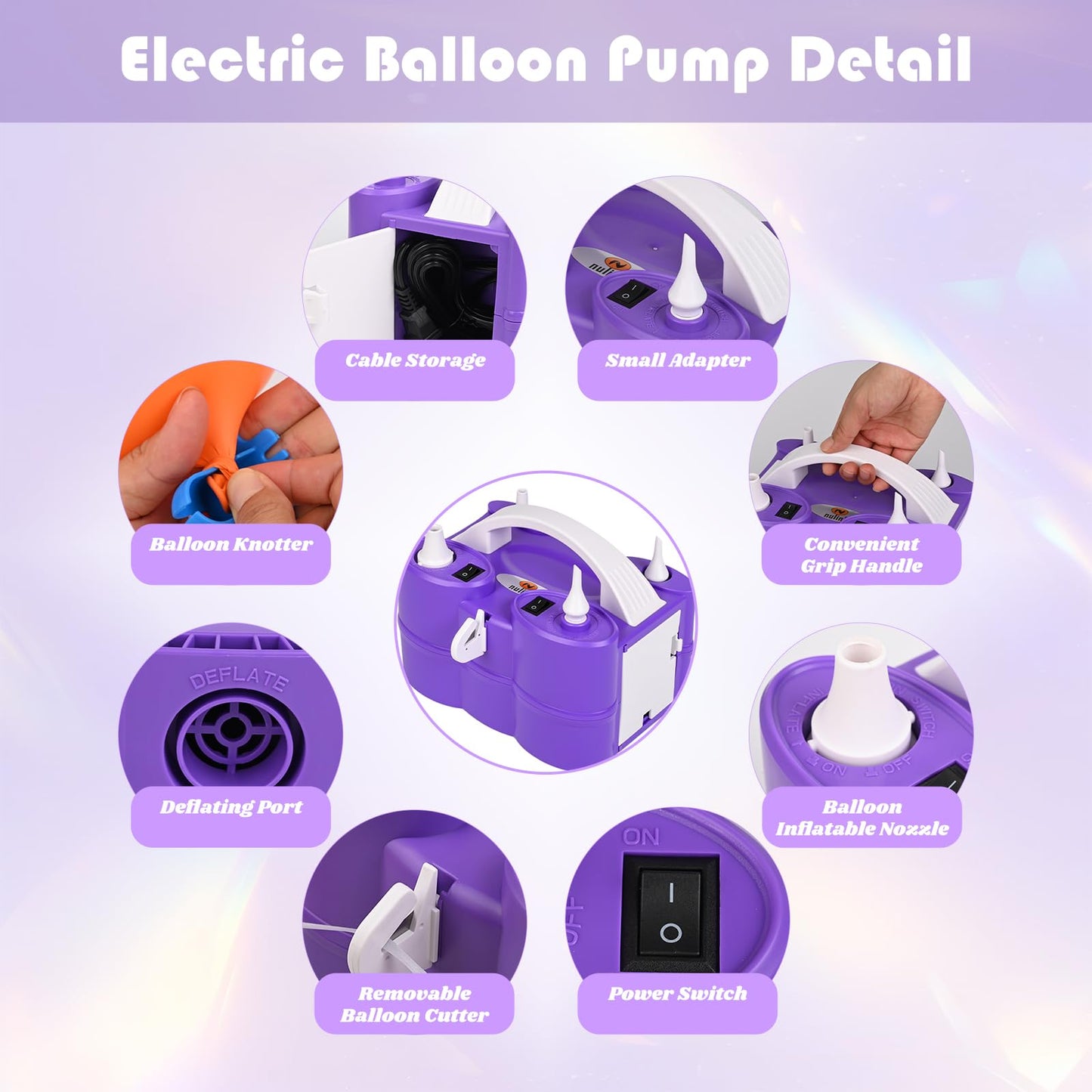 Nulink Electric Balloon Pump, Portable Electric Balloon Blower Machine Balloon Air Pump Dual Nozzle 110V 600W Balloon Inflator for Party Decorations
