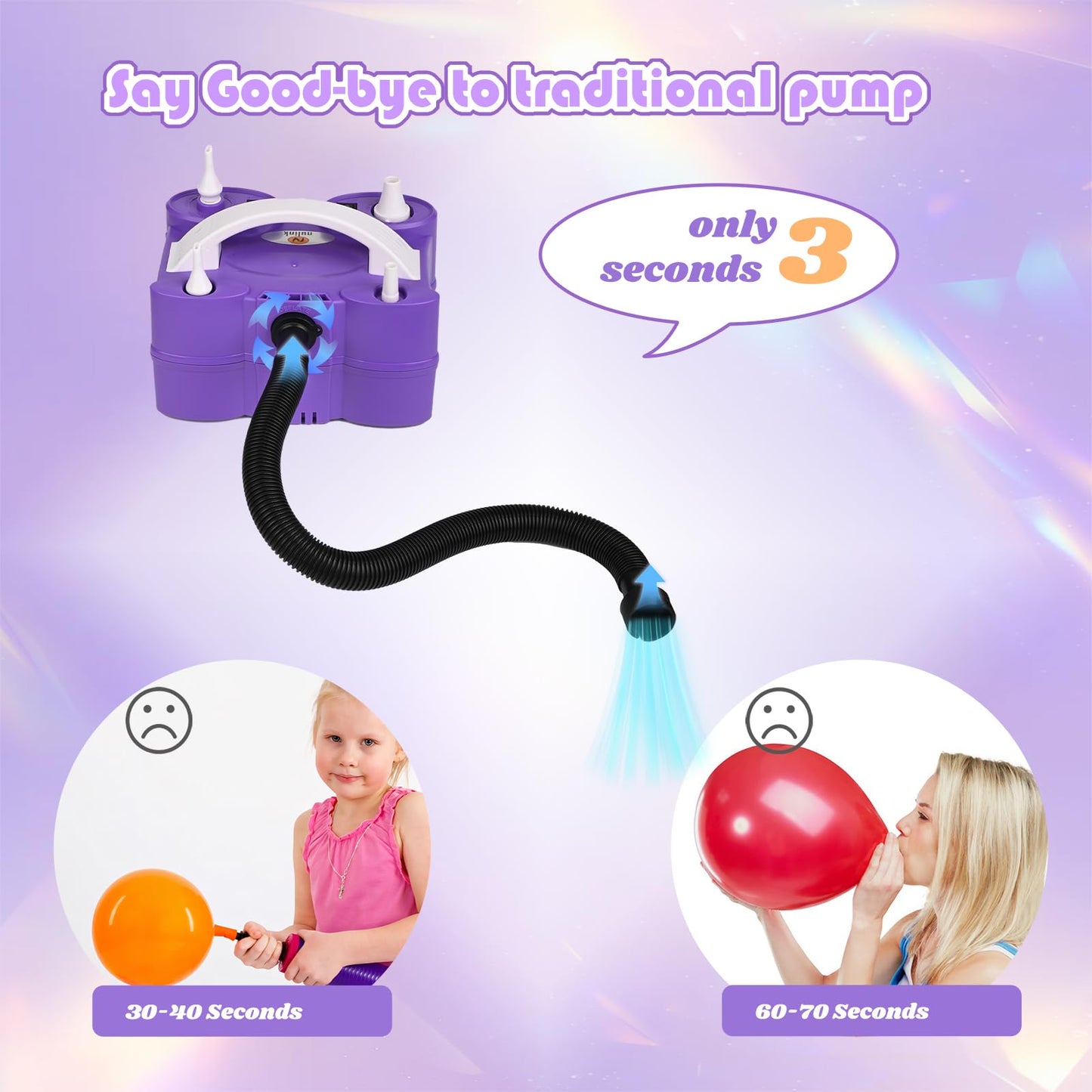 Nulink Electric Balloon Pump, Portable Electric Balloon Blower Machine Balloon Air Pump Dual Nozzle 110V 600W Balloon Inflator for Party Decorations